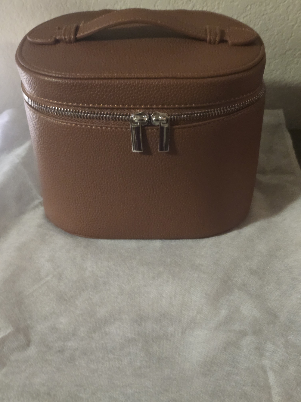 Brown Vegan Leather Vanity Case Makeup Travel Bag Removable Organizer NEW